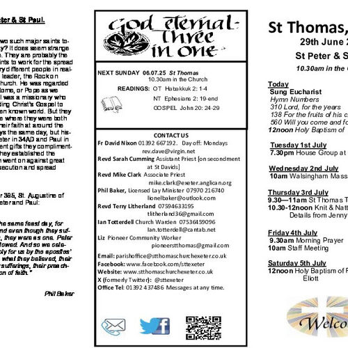Pew Sheet | The Parish of St Thomas, Exeter