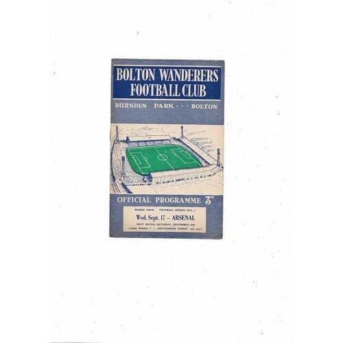 1958/59 Bolton Wanderers v Arsenal Football Programme