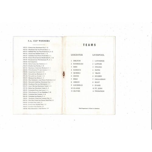 1968/69 Leicester City v Liverpool FA Cup Pirate Edition Football Programme