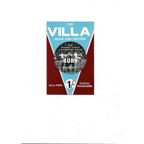 1968/69 Aston Villa v Bury Football Programme