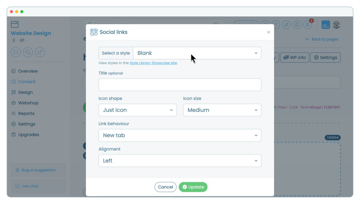 How to add social media links to a website page | Webfactory Support | Webfactory