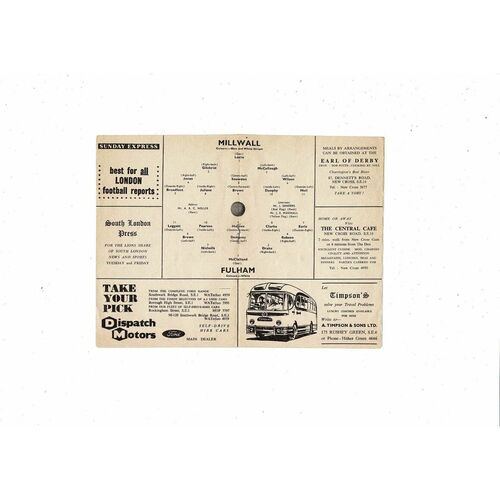 Millwall v Fulham Public Practice Match Football Programme 1966/67
