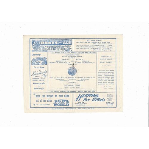 1954/55 Tranmere Rovers v Hartlepool United Football Programme