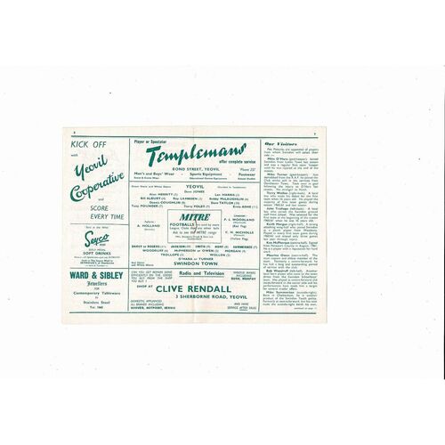 Yeovil Town v Swindon Town FA Cup Football Programme 1962/63