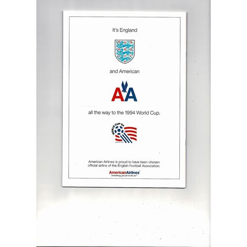 1991 England v Turkey Football Programme