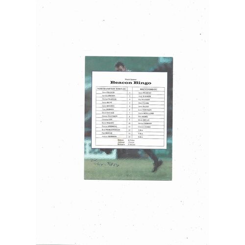 Northampton Town v Brentford Reserves Football Programme 1998/99