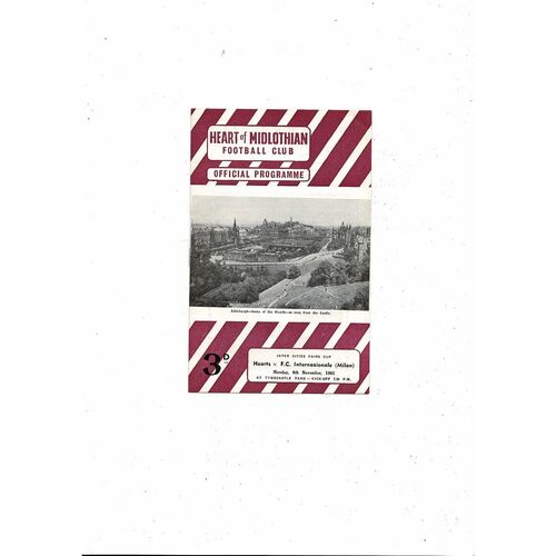 Hearts v Inter Milan Inter Cities Fairs Cup Football Programme 1961/62