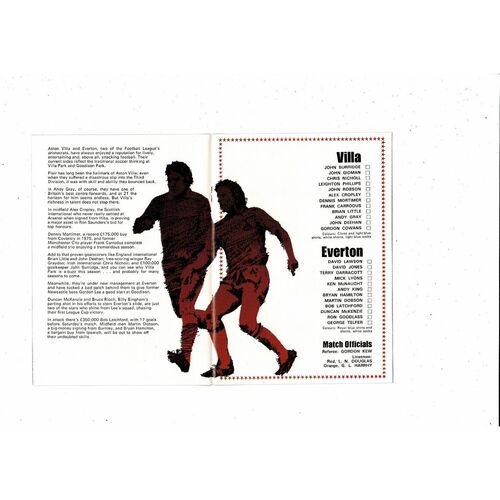 1977 Aston Villa v Everton League Cup Final Replay Football Programme