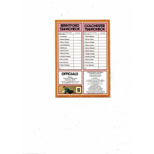 1979/80 Brentford v Colchester United Football Programme