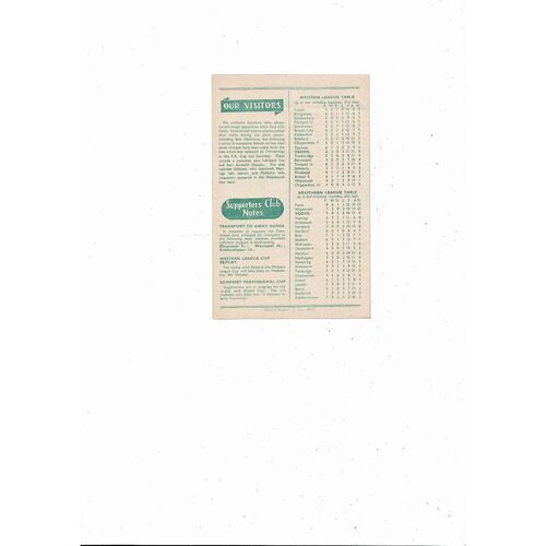1957/58 Yeovil Town v Salisbury Western League Football Programme