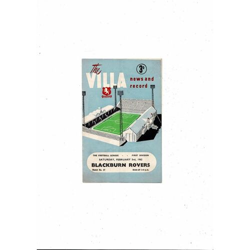 1961/62 Aston Villa v Blackburn Rovers Football Programme