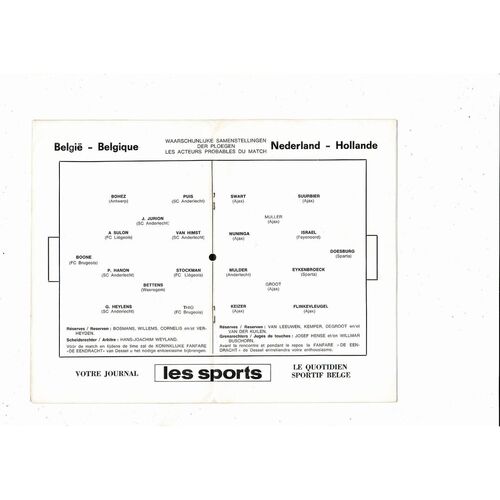1967 Belgium v Netherlands International Friendly Football Programme