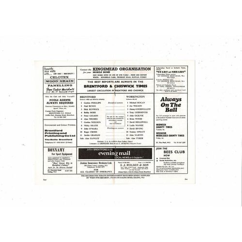 1970/71 Brentford v Workington Football Programme