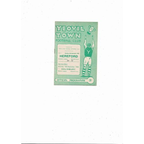 1956/57 Yeovil Town v Hereford Southern League Football Programme