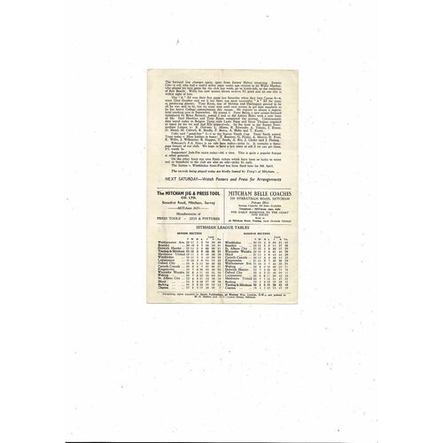 1960/61 Tooting & Mitcham United v Barking Isthmian League Football Programme