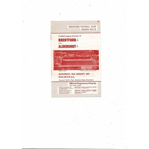 1971/72 Brentford v Aldershot Football Programme