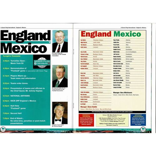 1997 England v Mexico Football Programme