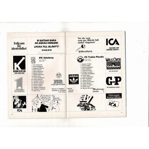 Gothenburg v Trakia Plovdiv European Cup Football Programme 1985/86
