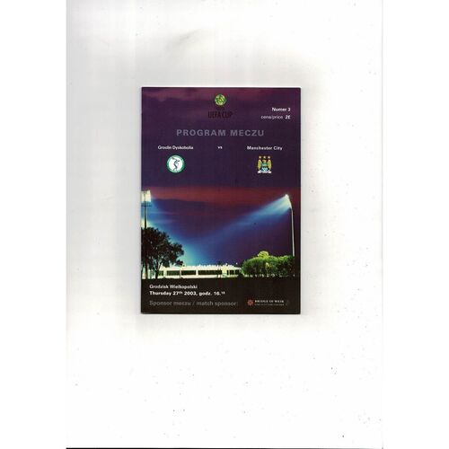 Groclin Dyskobolia v Manchester City UEFA Cup Football Programme 2003/04