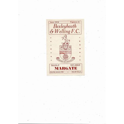 1957/58 Bexleyheath & Welling v Margate Kent League Football Programmes