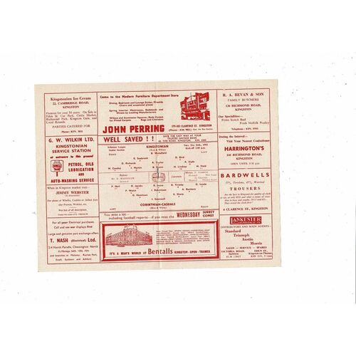 1961/62 Kingstonian v Corinthian Causals Isthmian League Football Programme