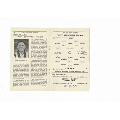 1950/51 Fulham v West Bromwich Albion Football Programme