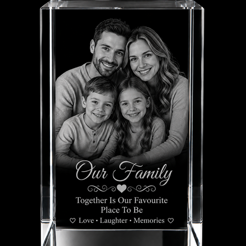 Family 3D Crystal Gifts  | 3d Crystal Shop | 3d crystal glass engraving | Personalised 3d engraving  | 3d crystal photo