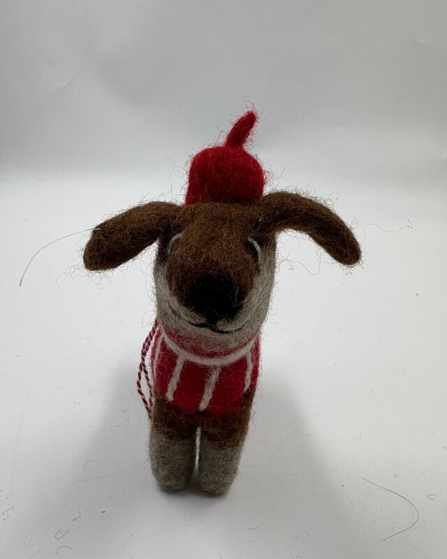 Brown dog with a red hat