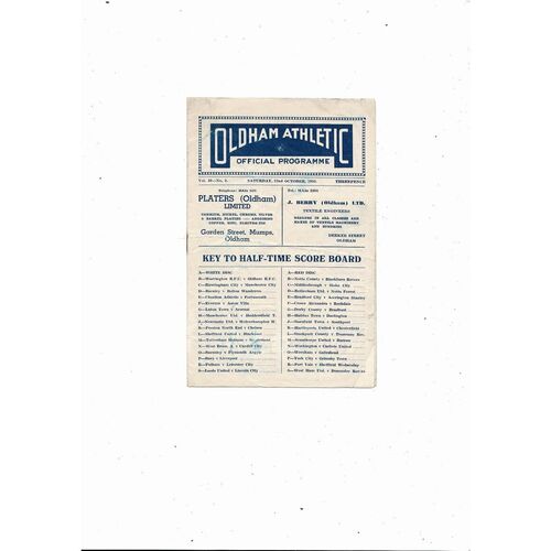 1955/56 Oldham Athletic v Chester Football Programme