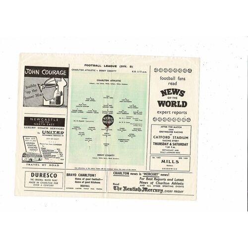1958/59 Charlton Athletic v Derby County Football Programme