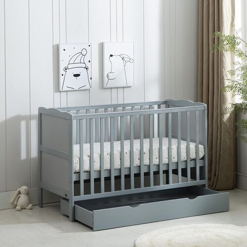 mcc direct White Wooden Orlando Baby Cot Bed & Rollaway Drawer & Aloe Vera Water Repellent Mattress  - Orlando