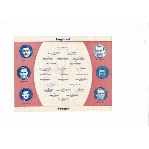 1962 England v France Football Programme @ Sheffield Wednesday