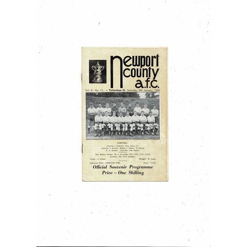 1959/60 Newport County v Tottenham Hotspur FA Cup Football Programme