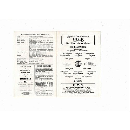 1962/63 Birmingham City v Barrow League Cup Replay Football Programme