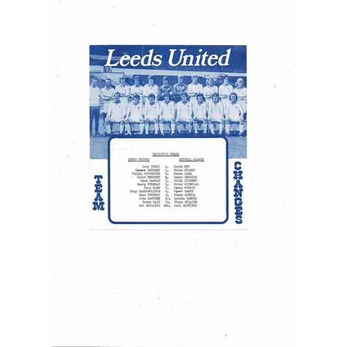 Leeds United v Crystal Palace Youth Cup Football Programme 1977/78