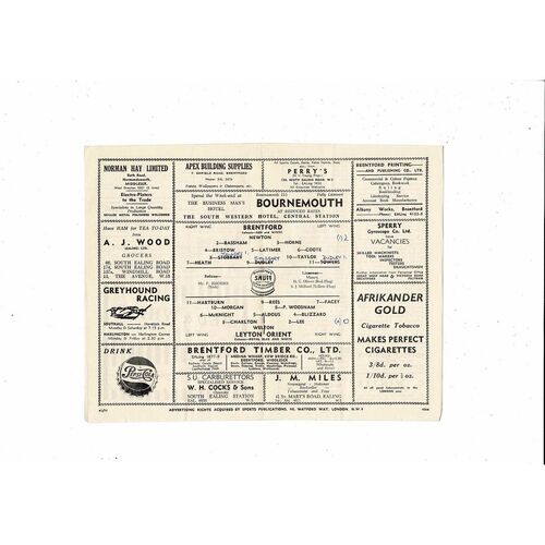 1954/55 Brentford v Leyton Orient Football Programme