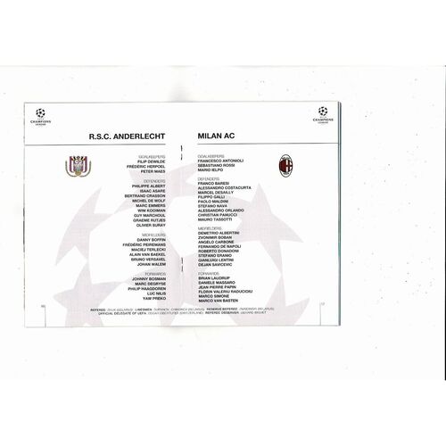 Anderlecht v AC Milan UEFA Champions League Football Programme 1993/94