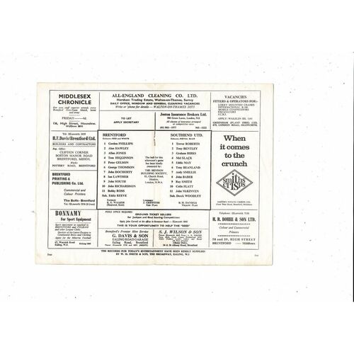 1966/67 Brentford v Southend United Football Programme