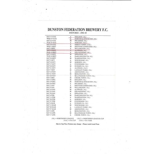 Dunston Federation Brewery v Norton & Stockton Ancients FA Cup Football Programme 1992/93