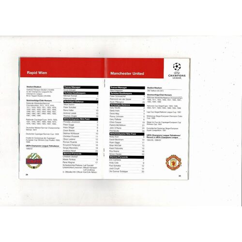 Rapid Wien v Manchester United 1996/97 Champions League Football Programme
