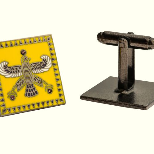 Cufflinks. The Persian Falcon. Deep Yellow with 3 White Stones.