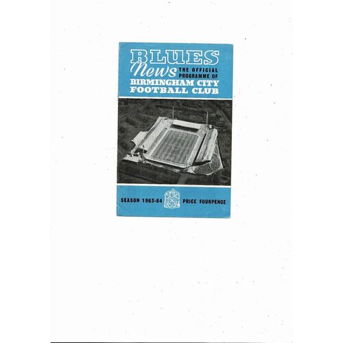 1963/64 Birmingham City v Aston Villa Football Programme