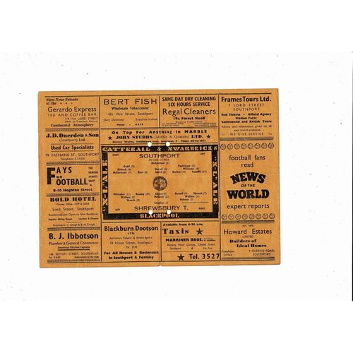 1958/59 Southport v Shrewsbury Town Football Programme