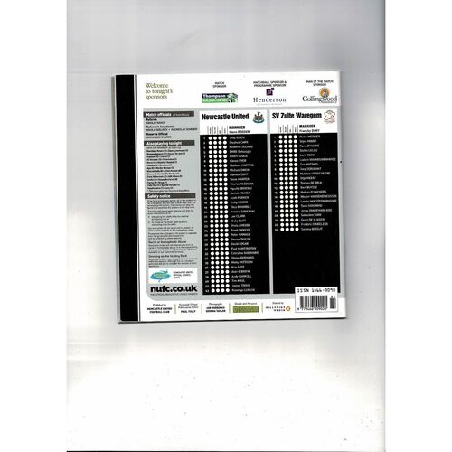 Newcastle United v SV Zulte Waregem UEFA Cup Football Programme 2006/07