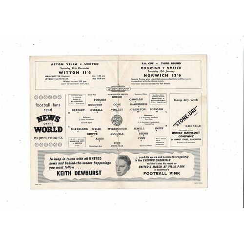 1958/59 Manchester United v Aston Villa Football Programme