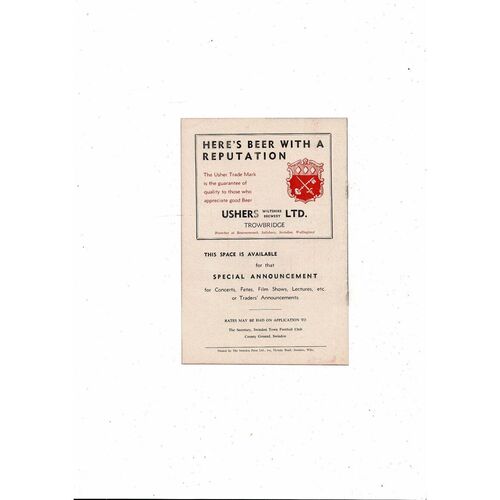 1955/56 Swindon Town v Walsall Football Programme