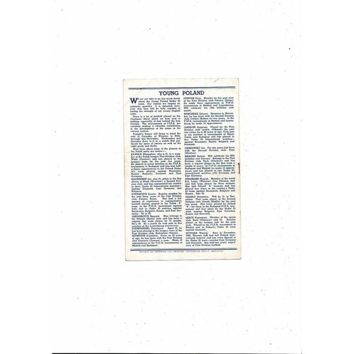 1958 England v Poland U23 Football Programme @ Sheffield Wednesday