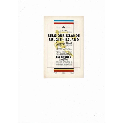 1957 Belgium v Iceland World Cup Qualifier Football Programme