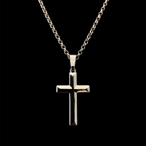Sterling silver bevelled cross pendant