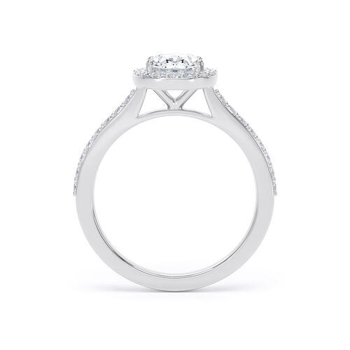 Oval halo with diamond set shoulders